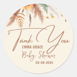 Pampas Grass Baby Shower Boho Spring Autum Fall Classic Round Sticker