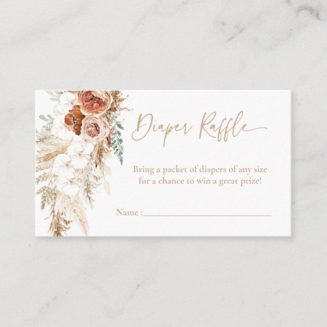 Pampas Grass Baby Shower Diaper Raffle Card Insert (Front)