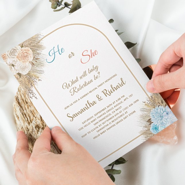 Pampas Grass Baby Shower Gender Reveal Boho Invitation (Creator Uploaded)