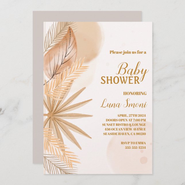 pampas grass baby shower invitations (Front/Back)