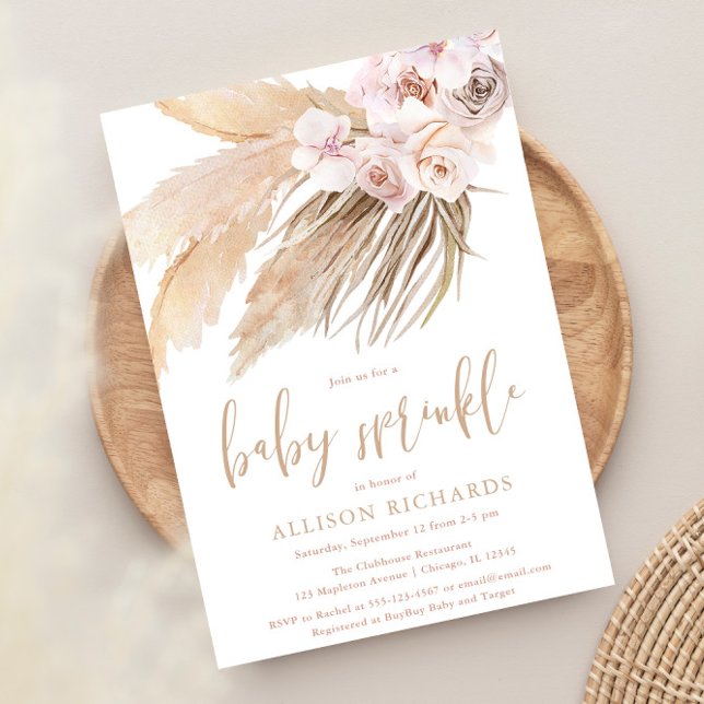 Pampas grass baby sprinkle boho bohemian desert invitation (Creator Uploaded)