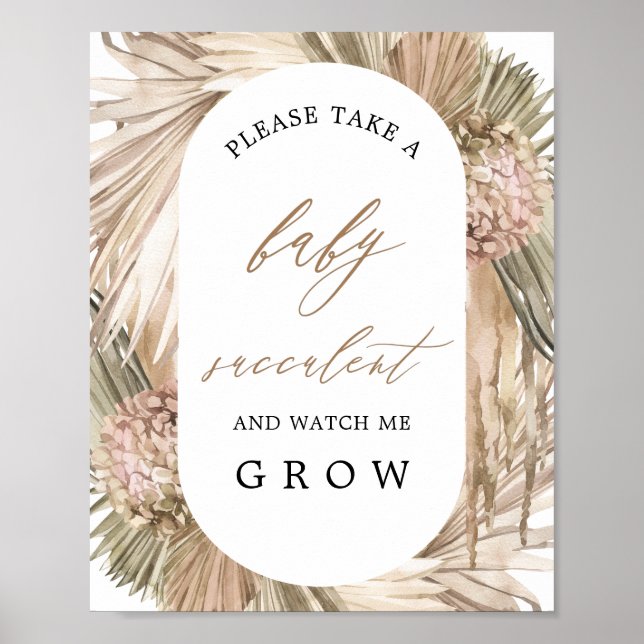 Pampas Grass Baby Succulent Baby Shower Sign (Front)