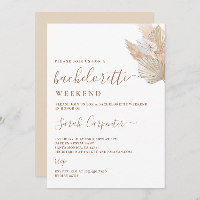 Pampas Grass Bachelorette Weekend invitation (Front/Back)