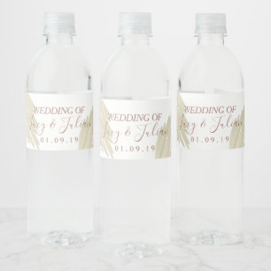 Pampas Grass Beige Bohemian Wedding Water Bottle Label