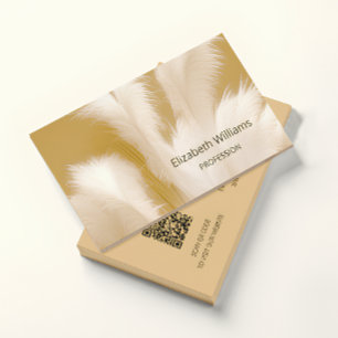 Pampas Grass Beige Sepia Photo   QR  Code Business Card