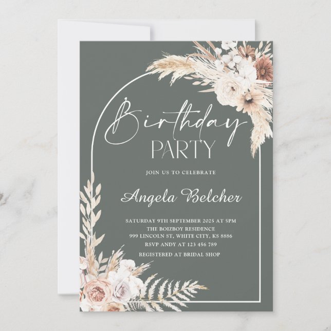 Pampas Grass Birthday Party Invitation (Front)
