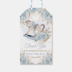 Pampas Grass Blue Floral Rocking Horse Baby Shower Gift Tags