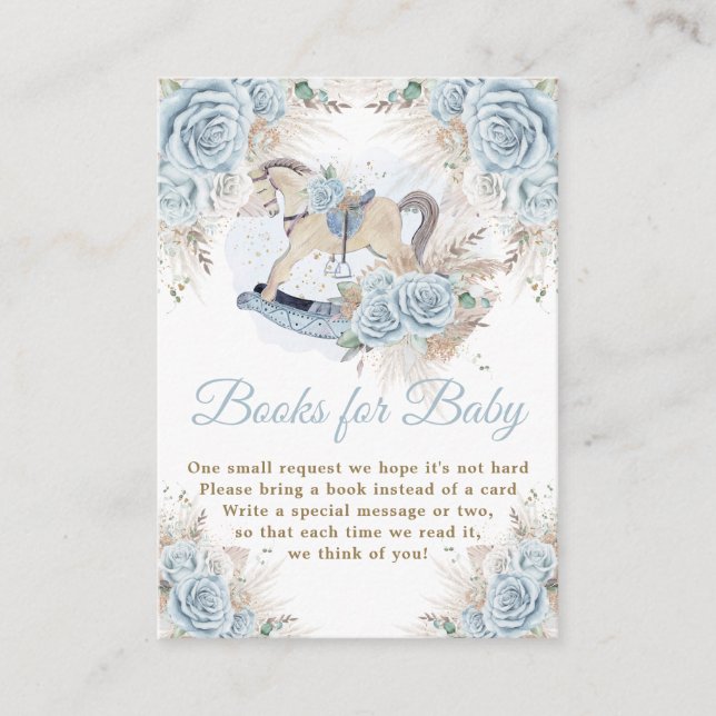 Pampas Grass Blue Floral Rocking Horse Bring Books Enclosure Card (Front)