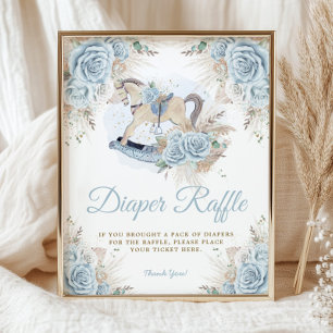 Pampas Grass Blue Floral Rocking Horse Diaper Poster