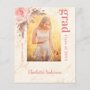 Pampas grass blush graduation announcement card