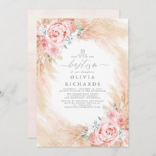 Pampas Grass Blush Pink Baptism Invitation