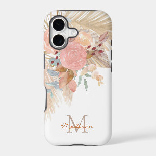 Pampas Grass Blush Pink Floral Monogram