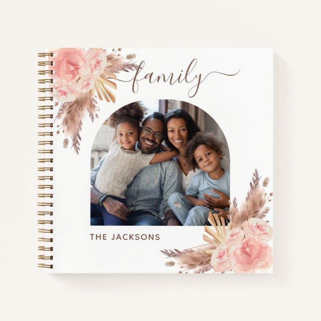 Pampas grass blush pink floral photo Boho Notebook (Front)