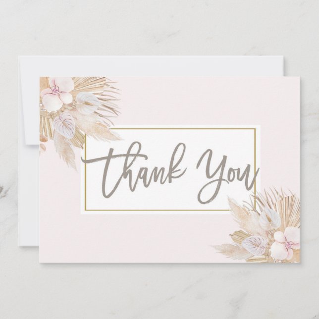 Pampas Grass blush pink Thank You Card (Front)
