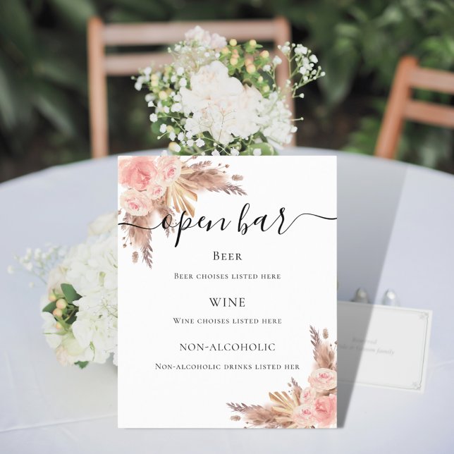 Pampas grass blush rose floral bar menu (Creator Uploaded)