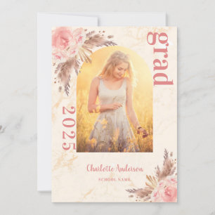Pampas grass blush rose gold marble graduation announcement