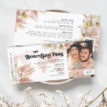 Pampas Grass Boarding Pass Wedding Invitation<br><div class="desc">Modern wedding boarding pass ticket invitation featuring a simple white background,  a photo of the couple,  rustic watercolor pampas grass and florals,  a QR code for you to delete or replace with your own,  and a editable all in one wedding template that is easy to personalise.</div>