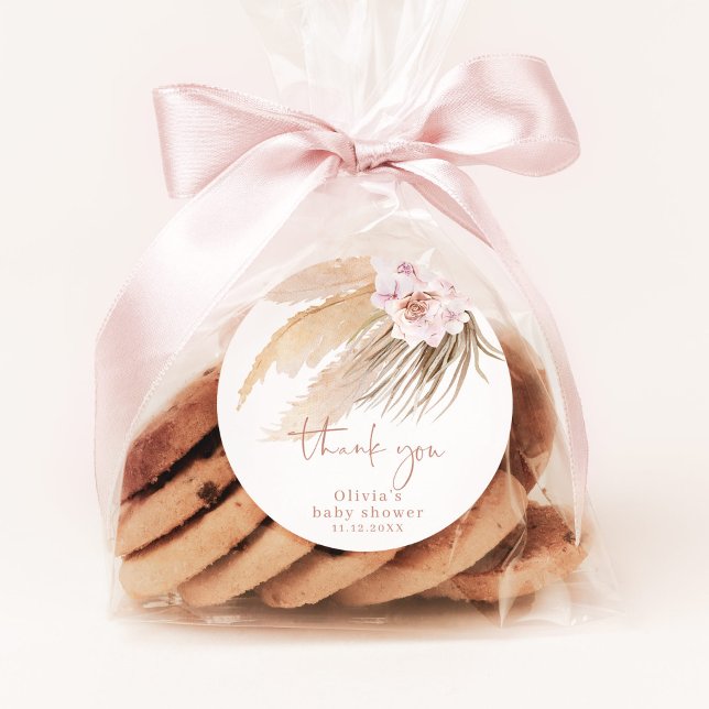 Pampas grass bohemian baby shower classic round sticker (Creator Uploaded)