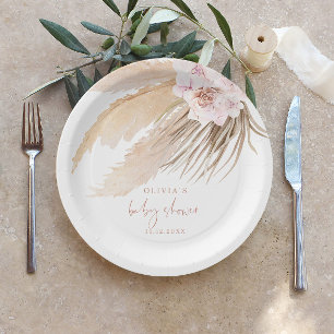 Pampas grass bohemian baby shower paper plate