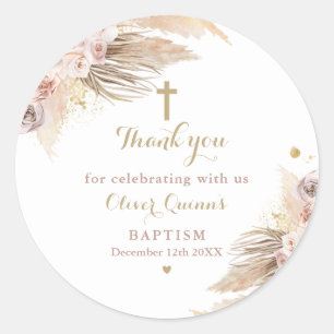 Pampas Grass Bohemian Baptism Christening Favour Classic Round Sticker