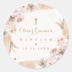 Pampas Grass Bohemian Baptism Personalised Classic Round Sticker