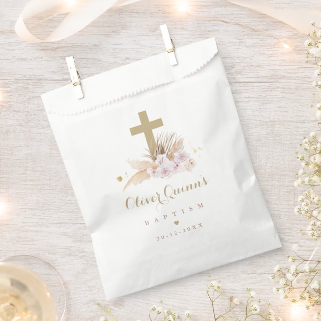 Pampas Grass Bohemian Baptism Personalised  Favour Bags (Clipped)
