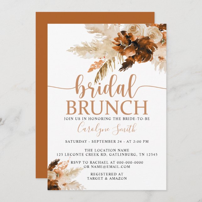Pampas Grass Bohemian Boho Bridal Brunch Invitation (Front/Back)