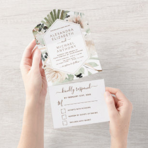 Pampas Grass Bohemian Boho Eucalyptus Wedding All In One Invitation