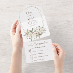 Pampas Grass Bohemian Boho Eucalyptus Wedding All In One Invitation