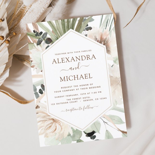 Pampas Grass Bohemian Boho Eucalyptus Wedding Invi Invitation (Creator Uploaded)
