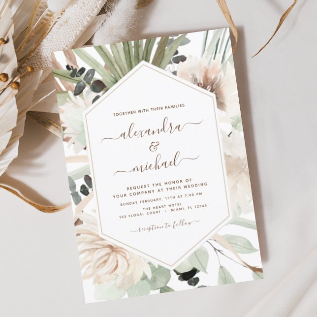Pampas Grass Bohemian Boho Eucalyptus Wedding Invi Invitation (Creator Uploaded)