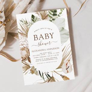 Pampas Grass Bohemian Boho Tropical Baby Shower In Invitation