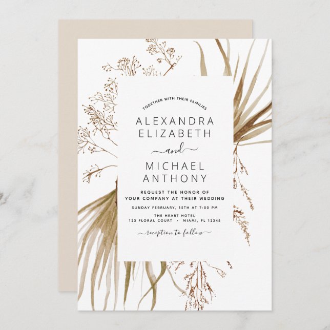 Pampas Grass Bohemian Boho Wedding Invitation (Front/Back)
