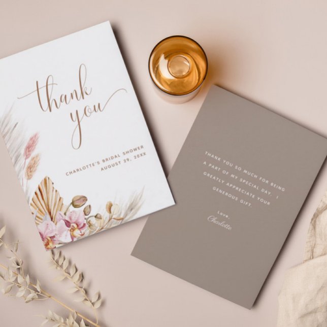 Pampas Grass Bohemian Floral | Bridal Shower  Thank You Card (Creator Uploaded)