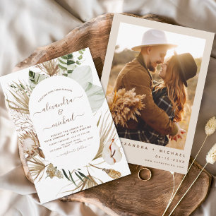 Pampas Grass Bohemian Photo Boho Tropical Wedding Invitation