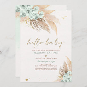 Pampas Grass Bohemian Sage Green Baby Shower Invitation