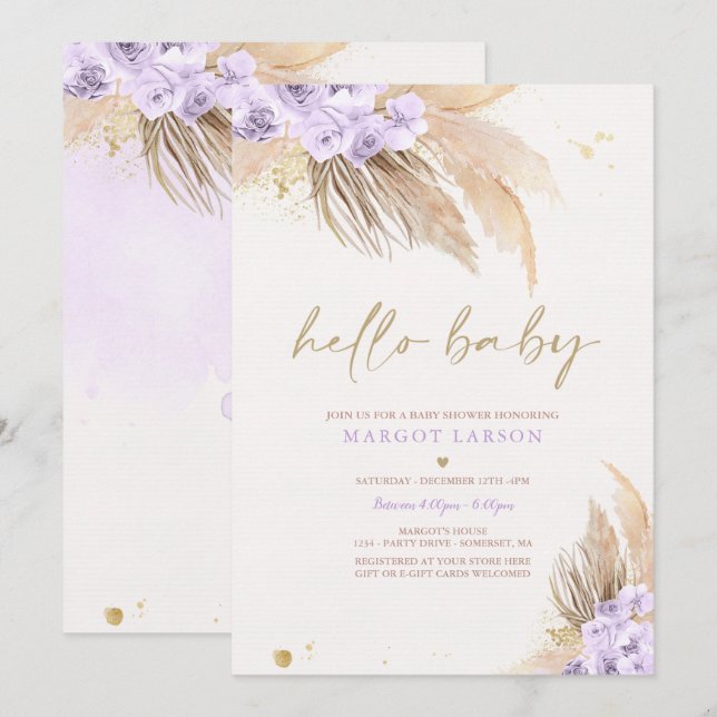 Pampas Grass Bohemian Tropical Desert Baby Shower  Invitation (Front/Back)