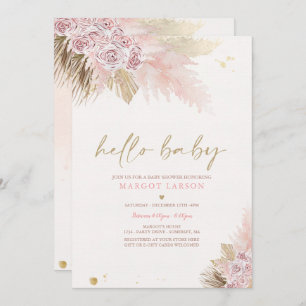 Pampas Grass Bohemian Tropical Girl Baby Shower Invitation