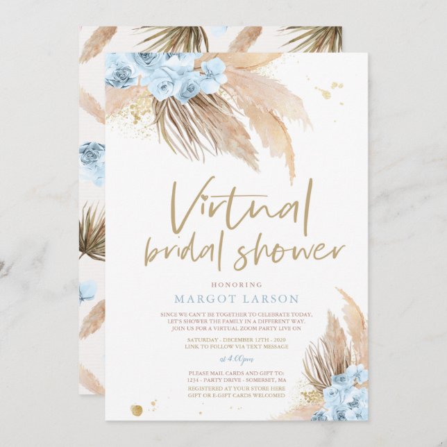 Pampas Grass Bohemian Virtual Zoom Bridal Shower Invitation (Front/Back)