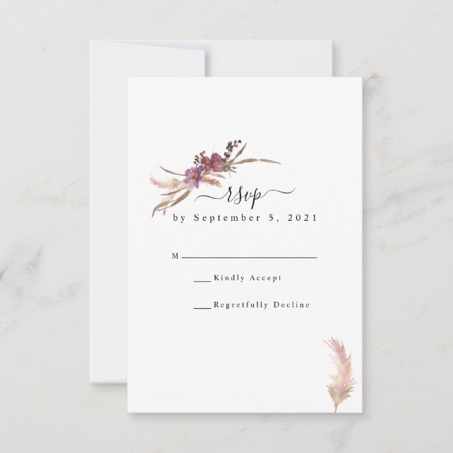 Pampas Grass Bohemian Wedding RSVP Card (Front)