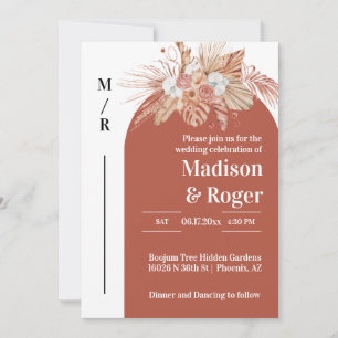 Pampas Grass Boho Arch QR Code Photo Wedding Invitation