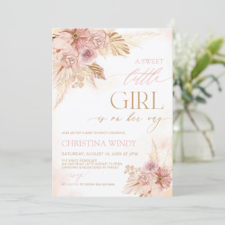 Pampas Grass Boho Baby Shower A Sweet Little Girl Invitation