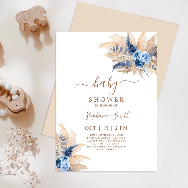 Pampas Grass Boho Baby Shower Boy Invitation (Creator Uploaded)
