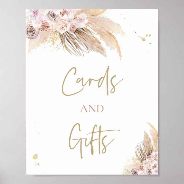 Pampas Grass Boho Baby Shower Cards And Gifts Sign (Front)