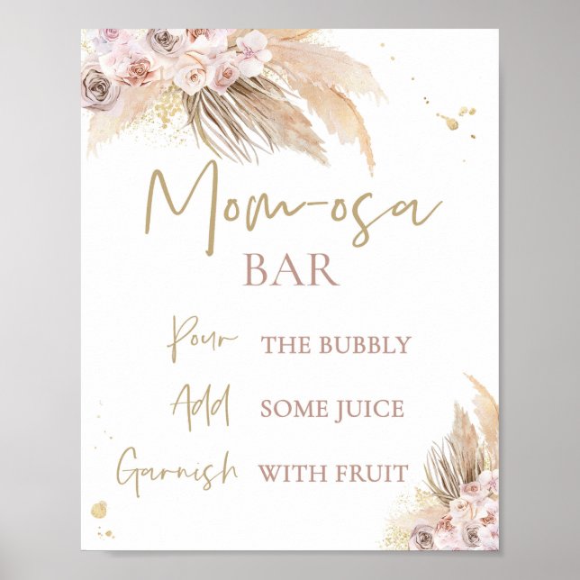 Pampas Grass Boho Baby Shower Decor Momosa Sign (Front)