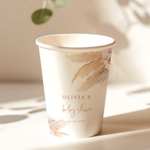 Pampas grass boho baby shower paper cups