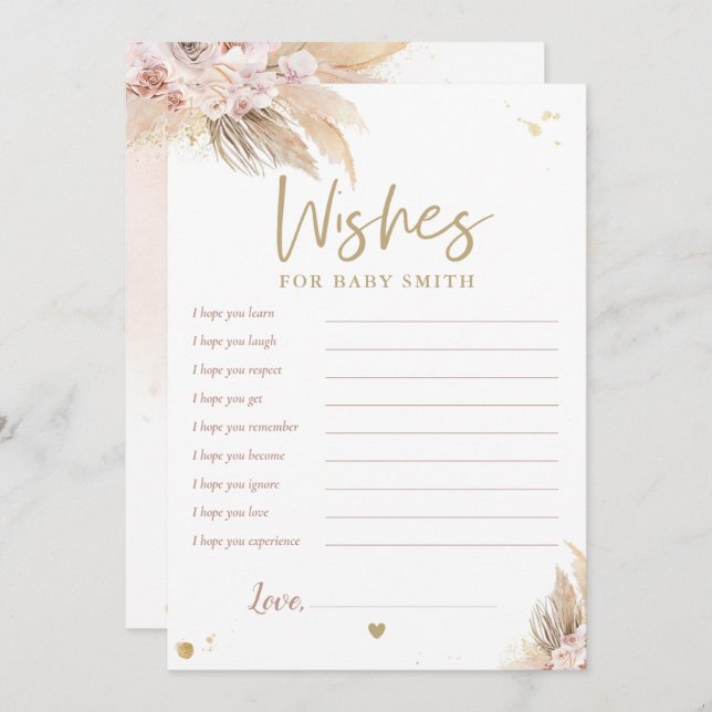 Pampas Grass Boho Baby Shower Wishes For Baby Card (Front/Back)