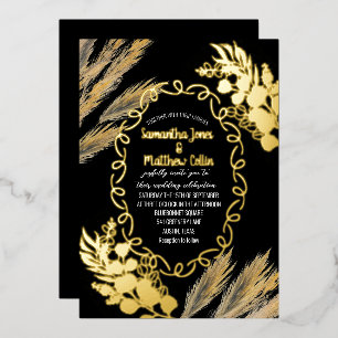Pampas Grass Boho Black Gold Foil Wedding