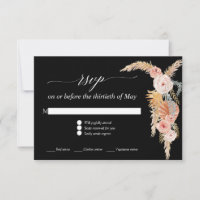 Pampas Grass Boho Blush Floral Roses Black RSVP