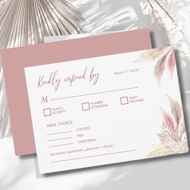 Pampas Grass Boho Blush Pink Elegant Wedding RSVP Card (Creator Uploaded)